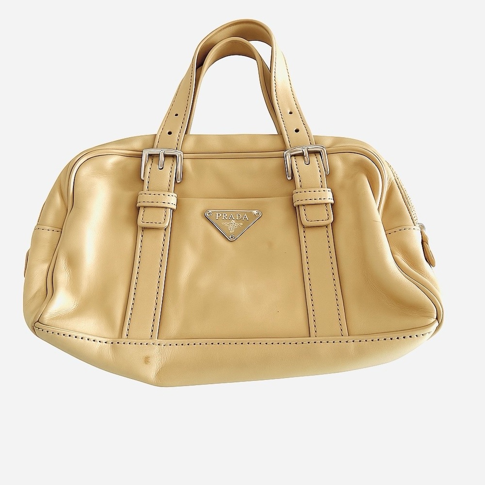 Prada Tan Leather Satchel with Iconic Logo and Structured Design